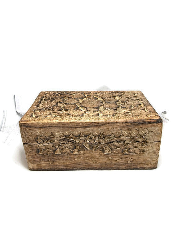 Carved Wooden Jewelry Box - Daisy Front Design