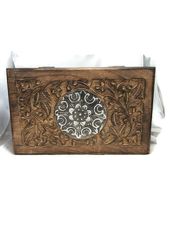 Carved Wooden Jewelry Box - Sunflower