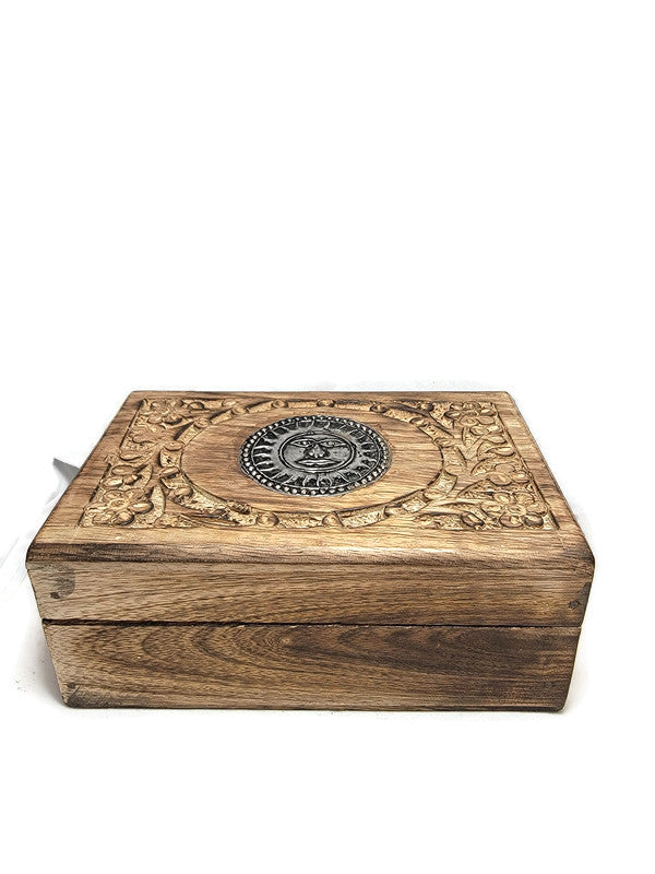 Carved Wooden Jewelry Box - Sun