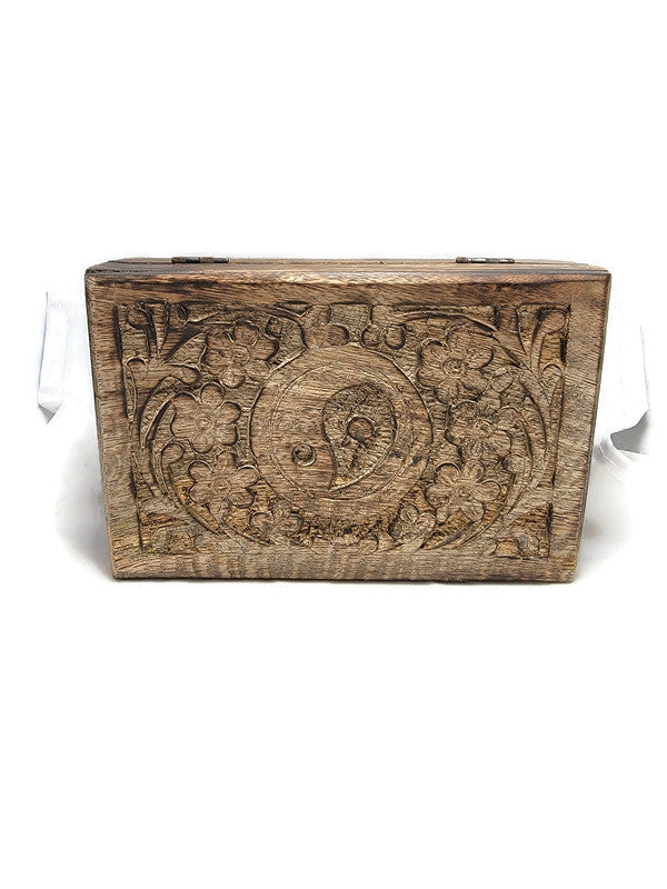 Carved Wooden Jewelry Box - Yin Yang Front Design
