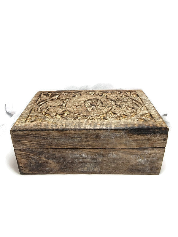 Carved Wooden Jewelry Box - Yin Yang